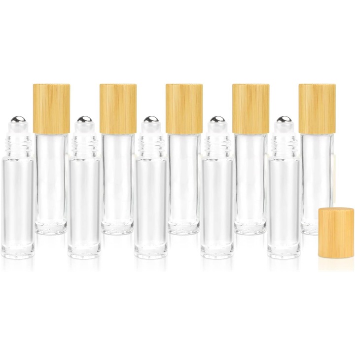 Set 5 bucati Recipiente roll-on sticla mata si capac maro 10 ml