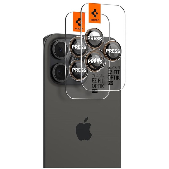 6 db Spigen Optik EZ FIT kameraüvegvédő készlet, amely kompatibilis az iPhone 16 Pro / 16 Pro Max Desert Titanium telefonnal