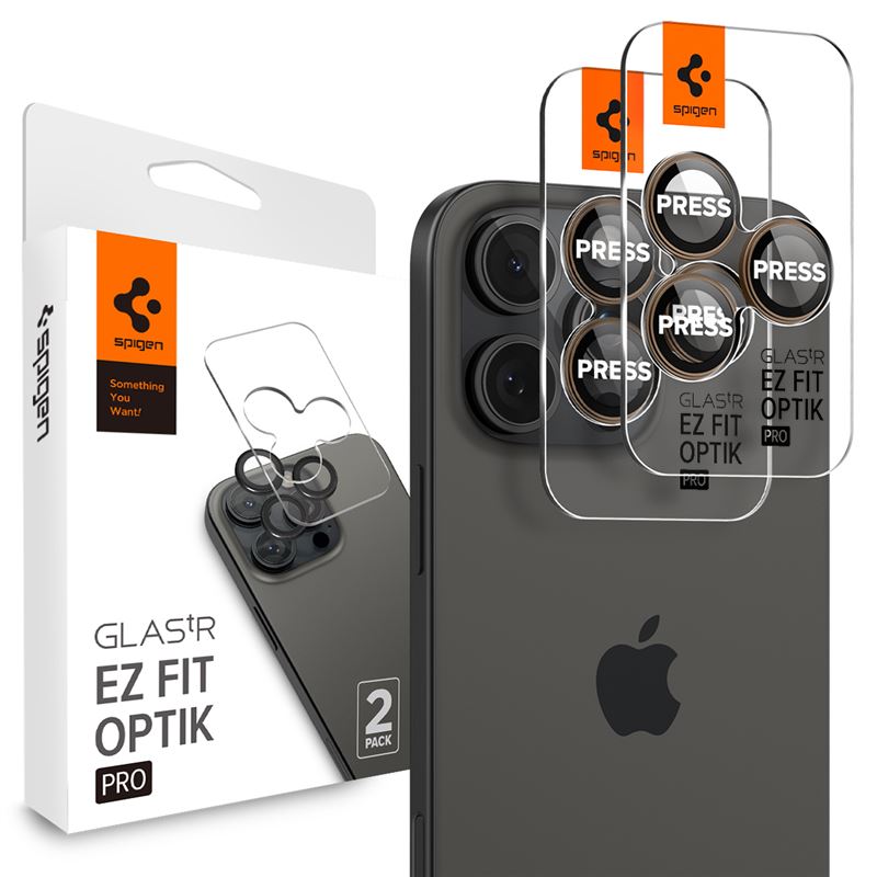 Set 6 protectii sticla camera foto Spigen Optik EZ FIT compatibil cu iPhone 16 Pro / 16 Pro Max Desert Titanium