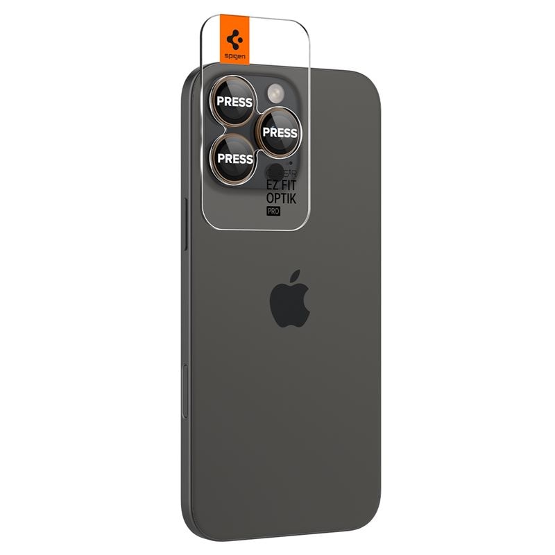 Set 6 protectii sticla camera foto Spigen Optik EZ FIT compatibil cu iPhone 16 Pro / 16 Pro Max Desert Titanium