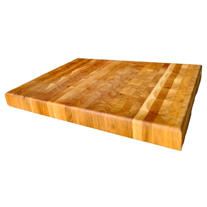 Tocator premium de bucatarie End-Grain din lemn masiv de stejar, anti-alunecare, tratat cu ulei food-safe, 39 X 29 X 3.5 cm
