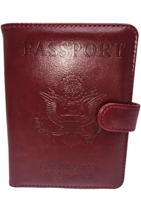 Husa pentru pasaport, StarFashion, cu portofel pentru carduri integrat, spatiu portdocumente, multi-compartimentat, piele ecologica, rosu