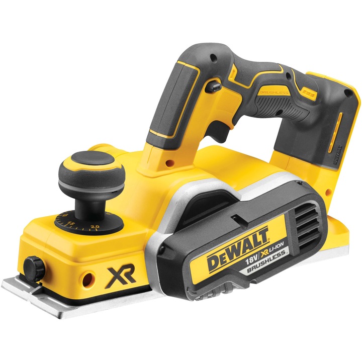 Акуулаторно електрическо ренде DeWALT DCP580N, 18V XR, Безчетков мотор, Ширина 82 мм, Съвместим с ножове TCT, Система за прахоулавяне AirLock, Прецизна настройка, Без зарядно/батерия