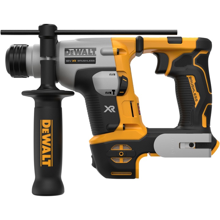 Акумулаторен перфоратор DeWALT DCH172N, SDS-Plus, 18V XR, Безчетков мотор, 1,4 J енергия на удара, 1060 об/мин, 4980 уд/мин, LED осветление, Максимален диаметър 16 мм, Странична дръжка, Не включва зарядно/батерия