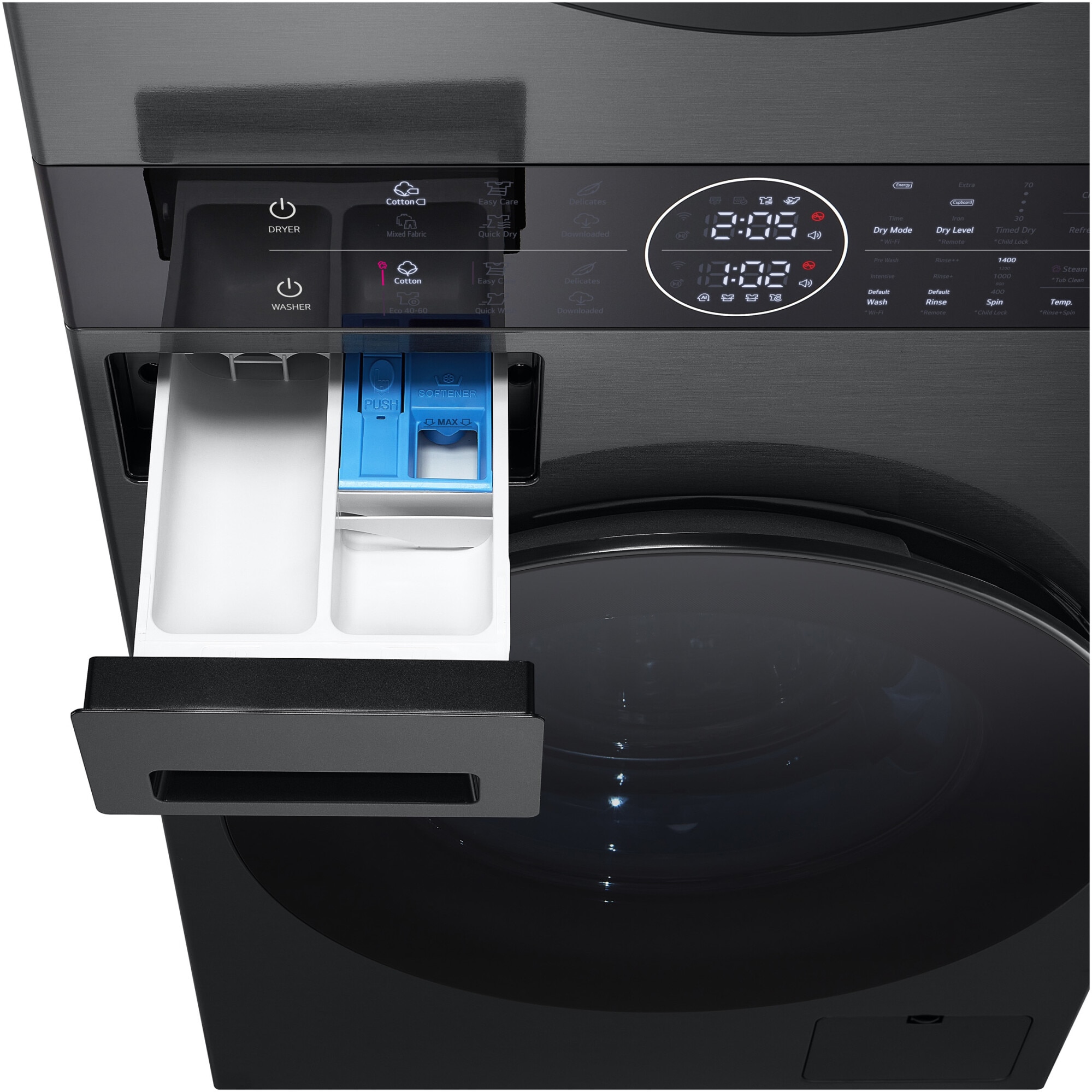 Masina de spalat rufe cu uscator LG WT1210BBF, Spalare 12 kg, Uscare 10 kg, 1400 RPM, Steam, TurboWash 360, Clasa A/C, Negru/Negru