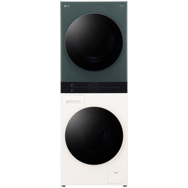 Masina de spalat rufe cu uscator LG WT1210EGF, Spalare 12 kg, Uscare 10 kg, 1400 RPM, Steam, TurboWash 360, Clasa A/C, Verde/Bej