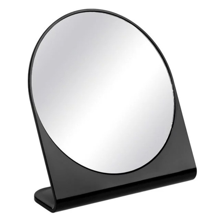 Oglinda rotunda de masa Antbro® cu o singura fata, neagra, cu baza fixa, 17x19cm