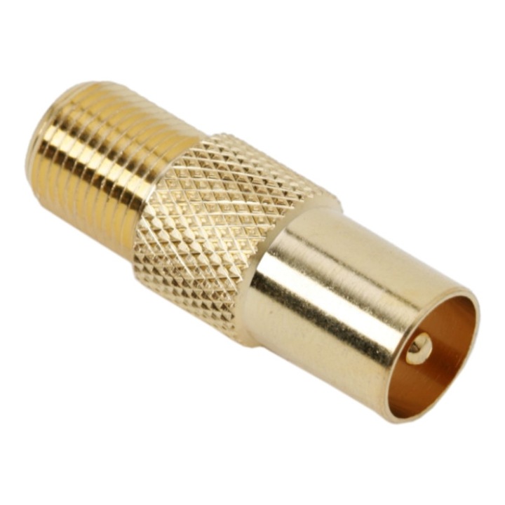 Adaptor pentru televizor, F/TV, coaxial, soclu F la fisa TV, placat cu aur, Galben