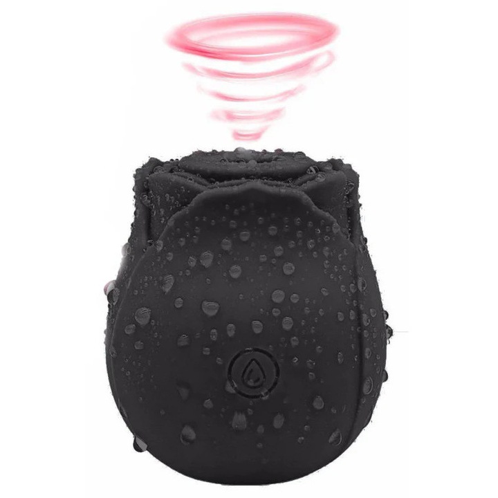 Вибратор със засмукване/аспирация за стимулация на клитора, TOY331-1, форма на роза с магнитен заряд, черен