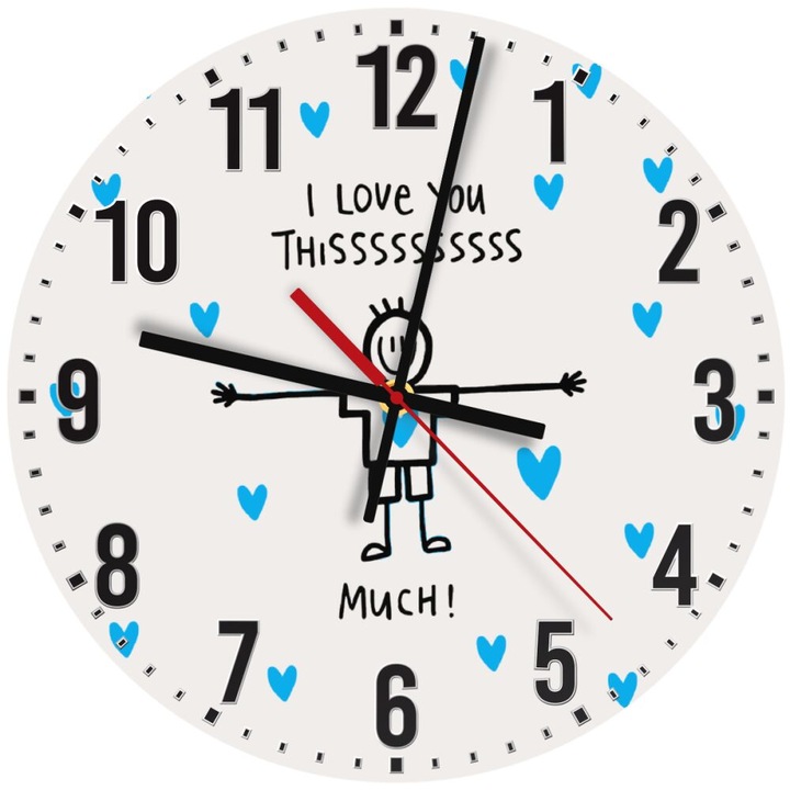 Ceas de perete din lemn 30cm, mecanism quartz, montare pe perete, design "I Love you thissss much"