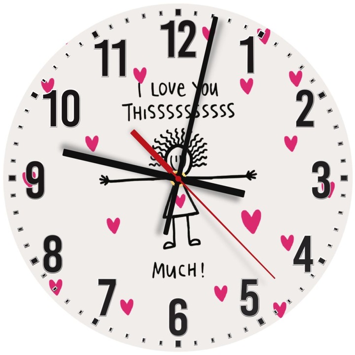 Ceas de perete din lemn 30cm, mecanism quartz, montare pe perete, design "I Love you thissss much..."