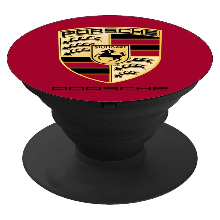 Suport telefon Porsche, cu adeziv, negru/rosu, 4cm