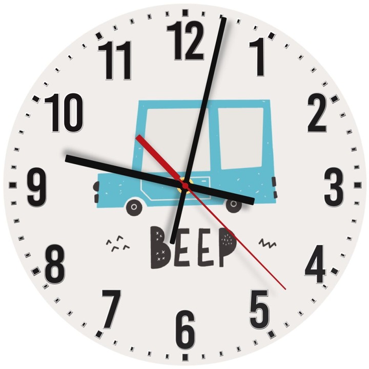 Ceas de perete din lemn 30cm, mecanism quartz, montare pe perete, culoare naturala