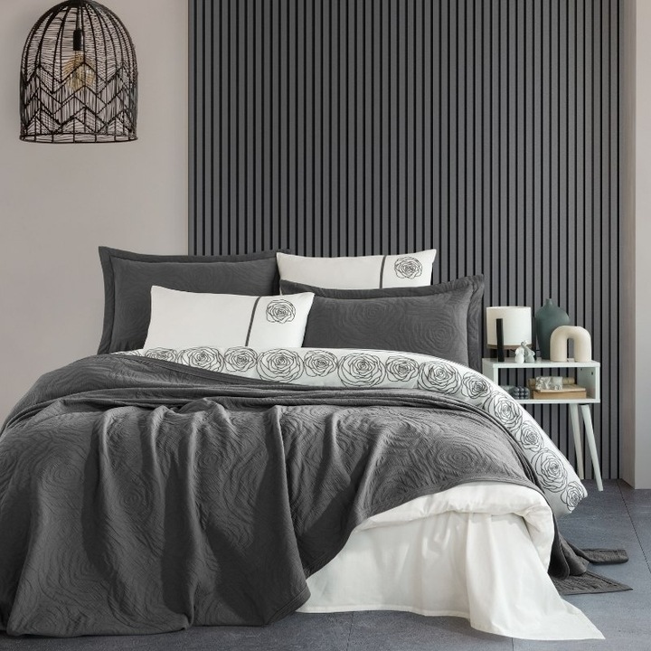 Ágynemű és paplan garnitúra 2 személyes, Saheser, Novella, szürke, 100% pamut, 7 részes