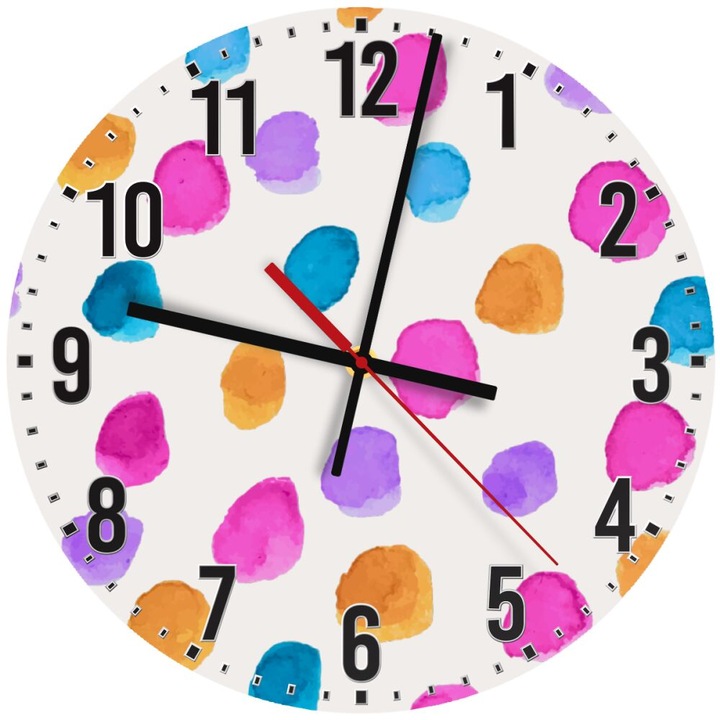 Ceas decorativ de perete, 30cm, mecanism silentios, din lemn (MDF), montare pe perete