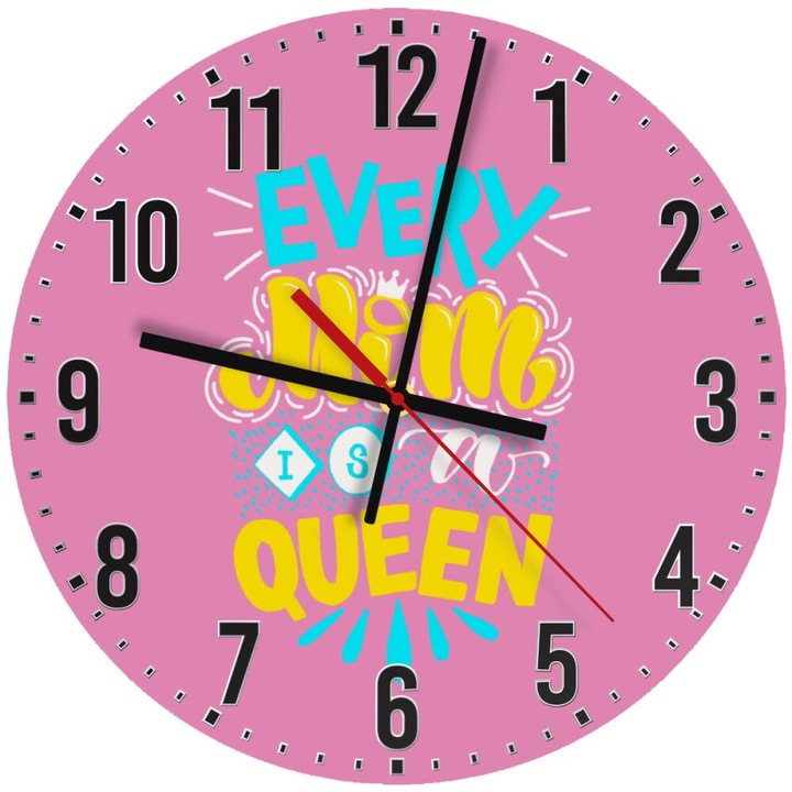 Ceas de perete din lemn 30cm, mecanism quartz, montare pe perete, design "Every mom is a Queen"