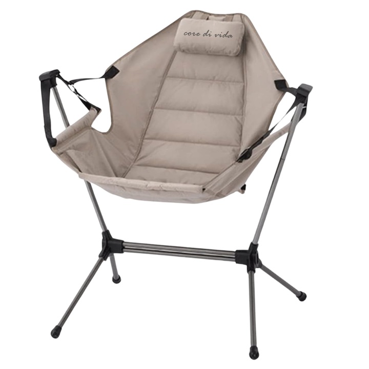 Сгъваем люлеещ се стол, Core di Vida, алуминиева рамка и удобни възглавници, 160° наклон, издържа 150 кг, за къмпинг и дейности на открито, риболов, градина, плаж, преносим, тъмно сив