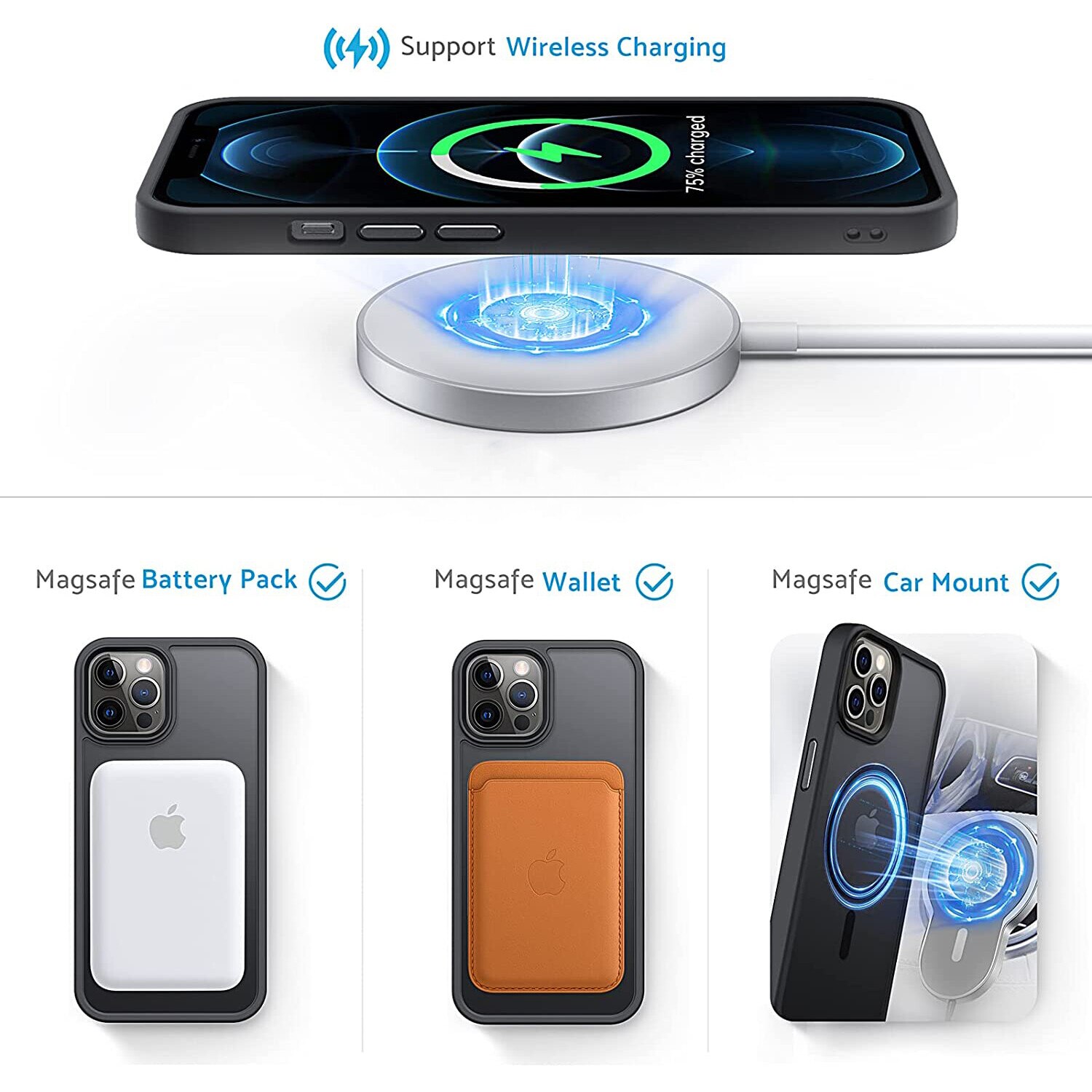 Husa de protectie pentru Iphone 15 PRO, compatibila Magsafe, Hybrid, Antisoc, Black