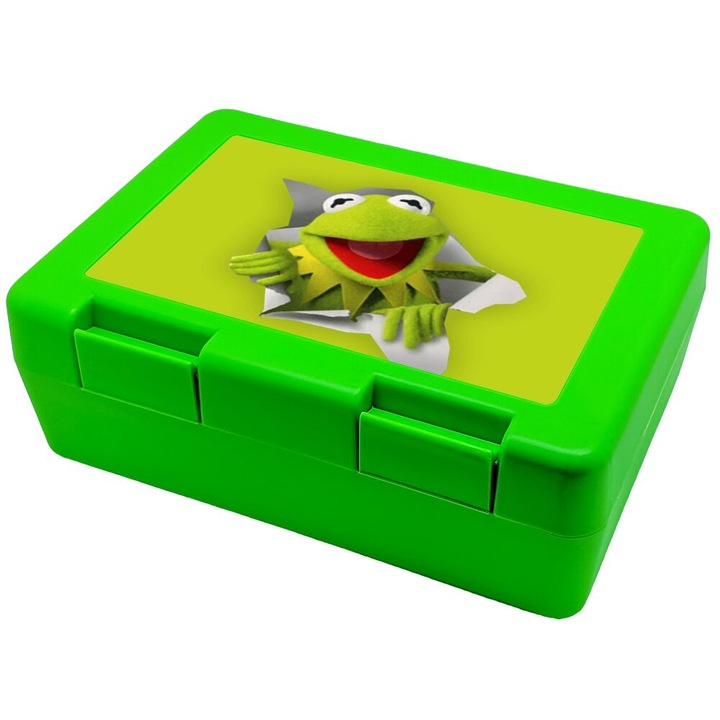 Container pentru gustari copii, Kermit the Frog, verde, 185x128x65mm, plastic fara BPA