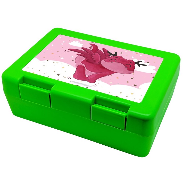 Container pentru gustari copii, Flying Dyno, verde, 185x128x65mm, plastic fara BPA