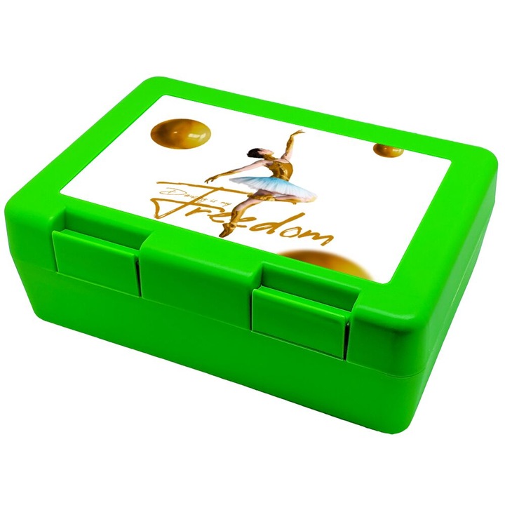 Container pentru gustari copii, Gold Dancer, verde, 185x128x65mm, plastic fara BPA