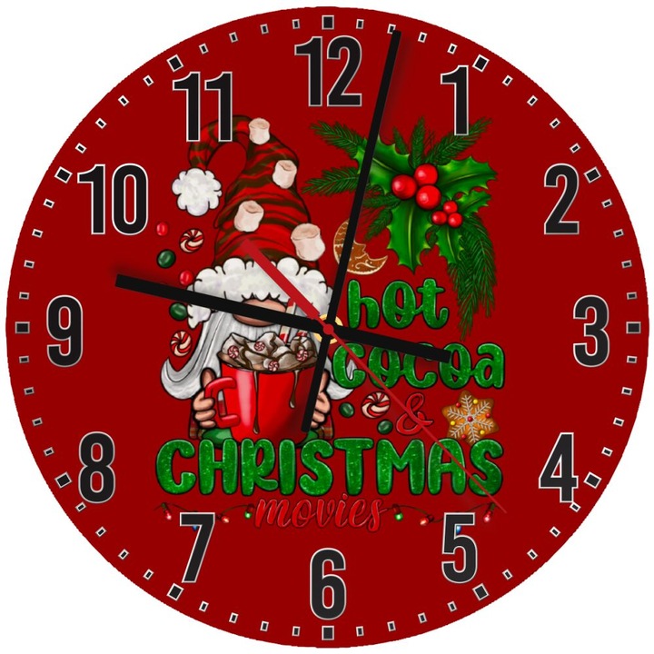 Ceas de perete din lemn 30cm, mecanism quartz, montare pe perete, culoare naturala