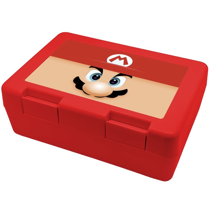 Container pentru gustari copii, Super Mario, rosu, 185x128x65mm, plastic fara BPA