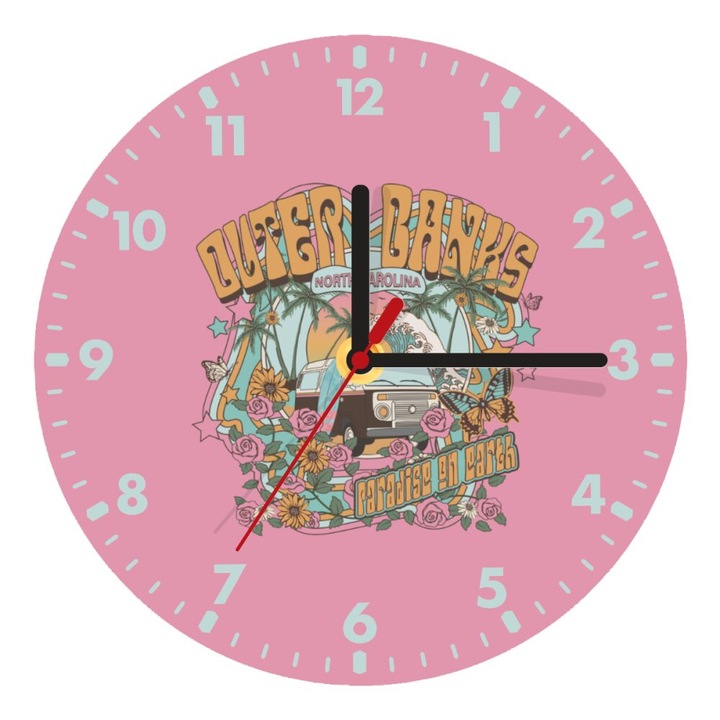 Ceas de perete din lemn, Outerbanks, 20cm, montare pe perete, MDF