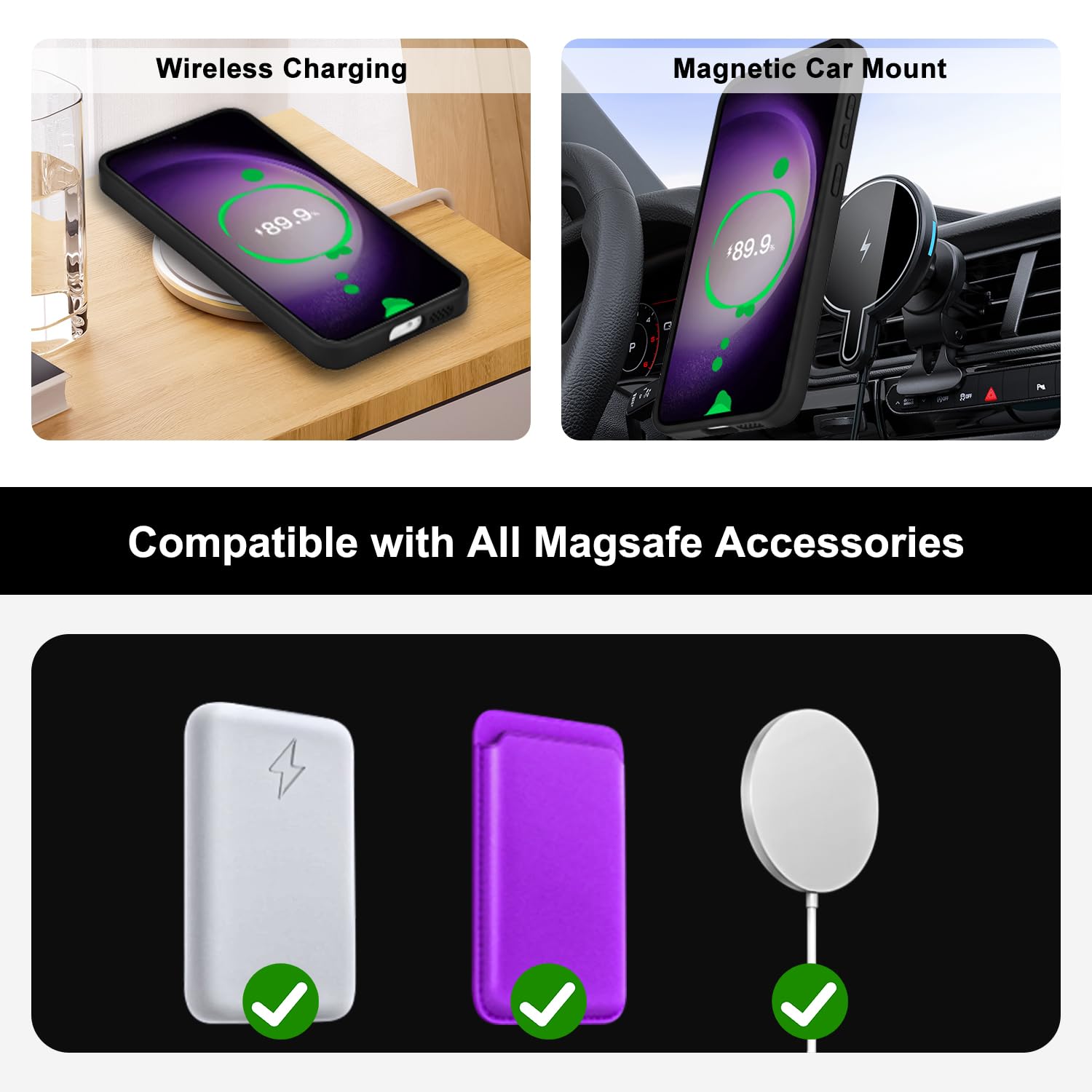 Husa de Protectie din Silicon, Compatibil Samsung Galaxy S24 Plus, Magnet Magsafe, Suport pentru telefon, Margini ridicate pentru protectie ecran si camera, Negru, Versatyx