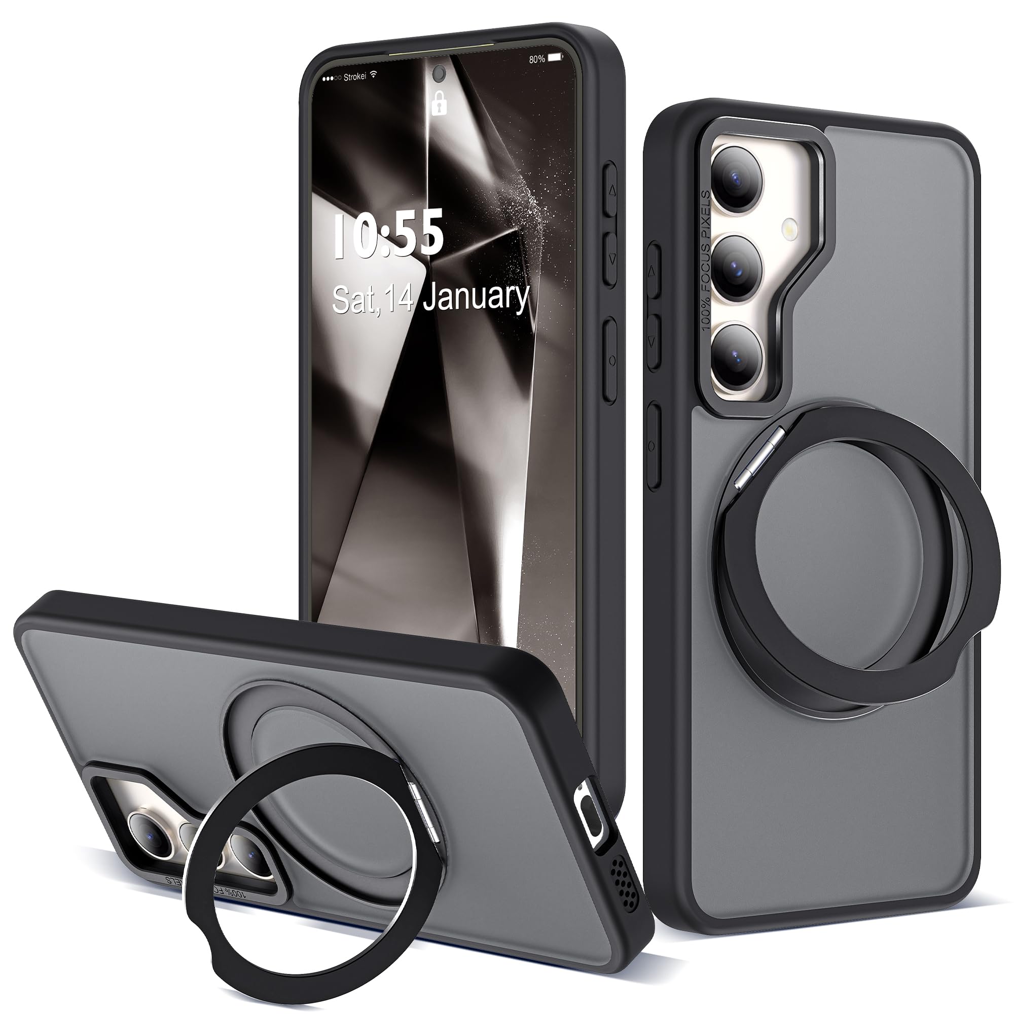 Husa de Protectie din Silicon, Compatibil Samsung Galaxy S24 Plus, Magnet Magsafe, Suport pentru telefon, Margini ridicate pentru protectie ecran si camera, Negru, Versatyx