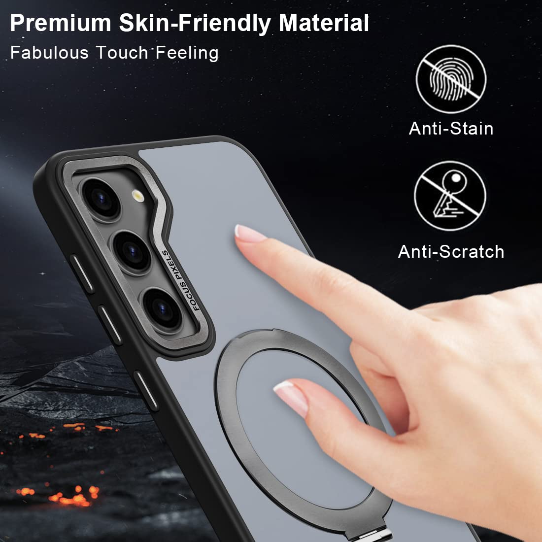 Husa de Protectie din Silicon, Compatibil Samsung Galaxy S24 Plus, Magnet Magsafe, Suport pentru telefon, Margini ridicate pentru protectie ecran si camera, Negru, Versatyx