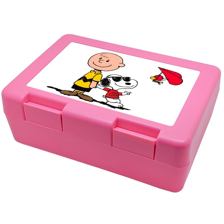 Container pentru gustari copii, Snoopy & Joe, roz, 185x128x65mm, plastic fara BPA