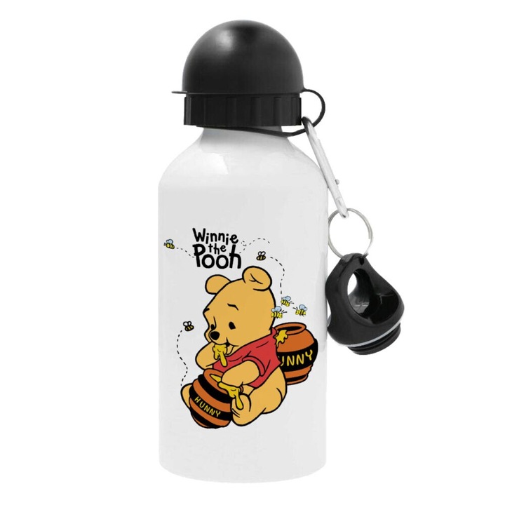 Sticla de apa metalica, Winnie the Pooh, 500ml, alb, 16x7.2cm