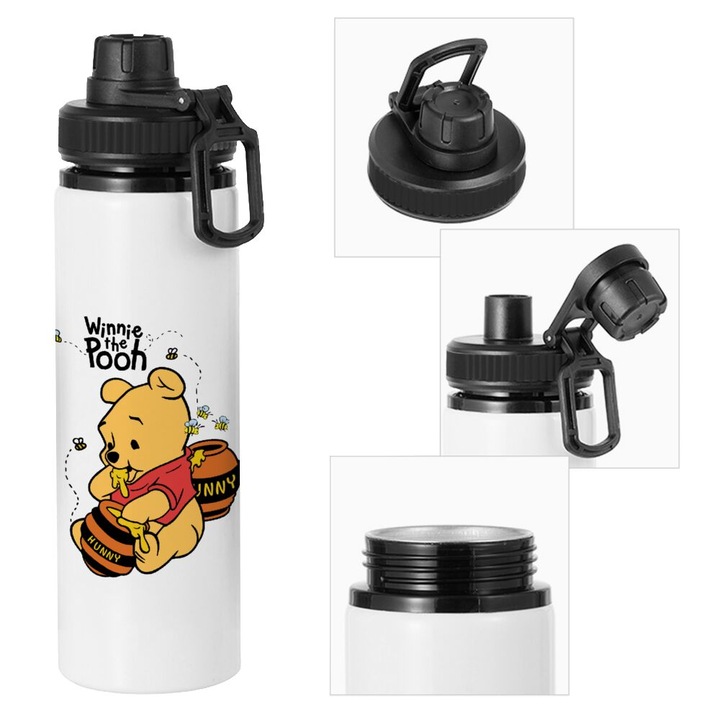 Sticla de apa metalica, Winnie the Pooh, 850ml, capac de siguranta, aluminiu