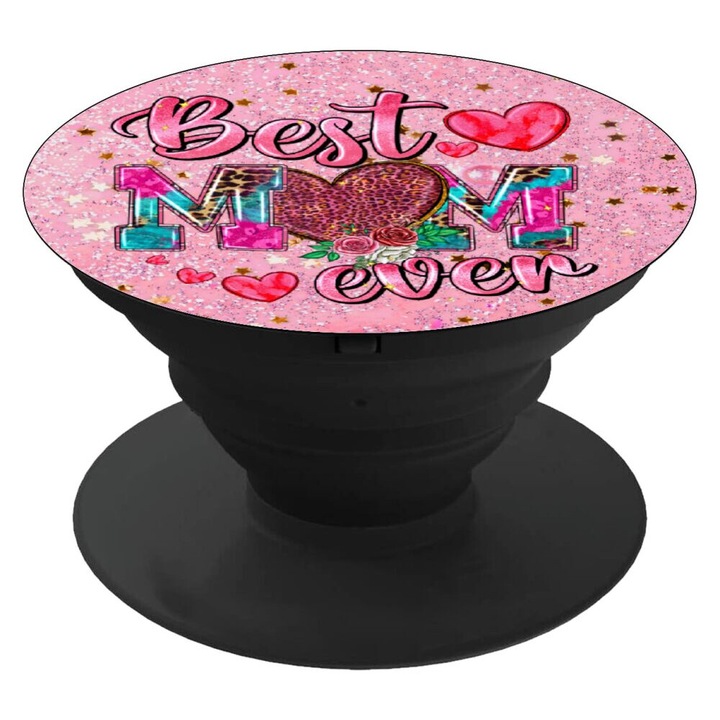 Popsocket telefon mobil, roz, Best mom ever, 4cm
