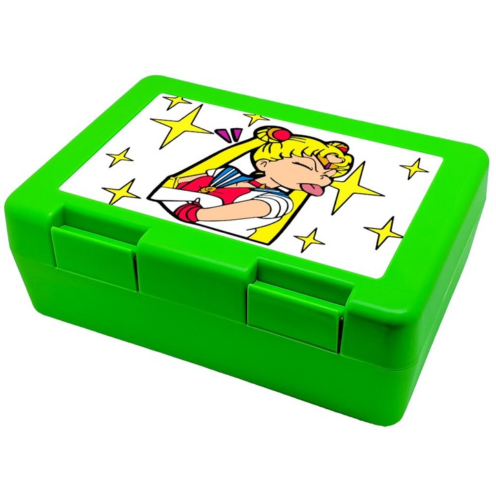 Container pentru gustari copii, Sailor Moon, verde, 185x128x65mm, plastic fara BPA