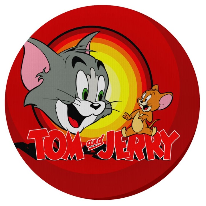Mousepad rotund Tom and Jerry, 20cm, 3mm grosime, material silicon, textura moale