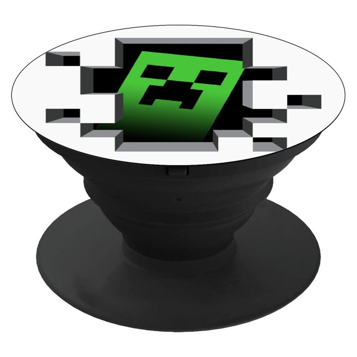 Popsocket telefon mobil, Minecraft, negru, 4cm