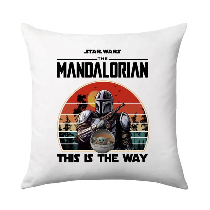 Perna decorativa Mandalorian, 40x40cm, design pe o parte, umplutura inclusa