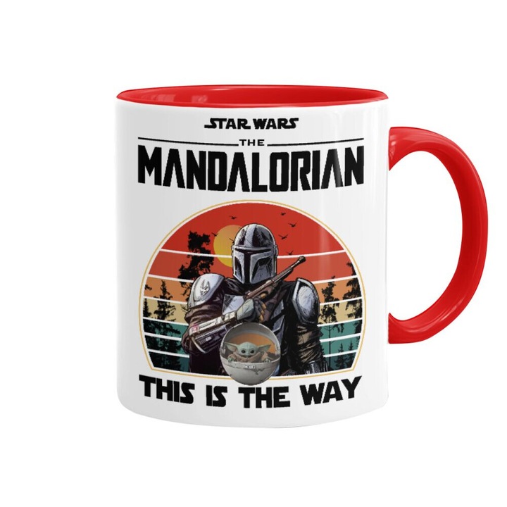 Cana ceramica Mandalorian, 330ml, rosie, set de 2 bucati