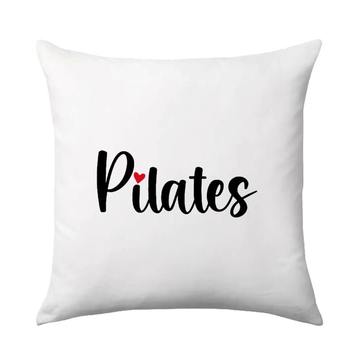 Perna decorativa Pilates love, 40x40cm, material poliester, design pe o parte, umplutura inclusa