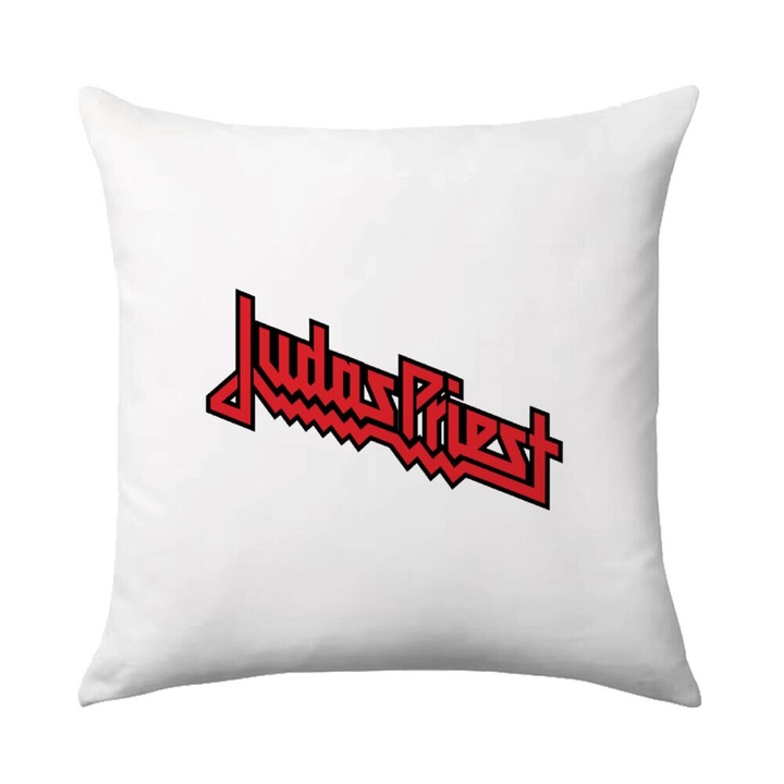 Perna decorativa Judas Priest 40x40cm, design pe o parte, umplutura lavabila