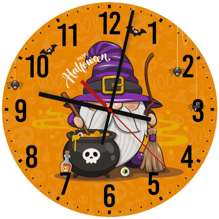 Ceas de perete din lemn 30cm, mecanism quartz, montare pe perete, design Halloween