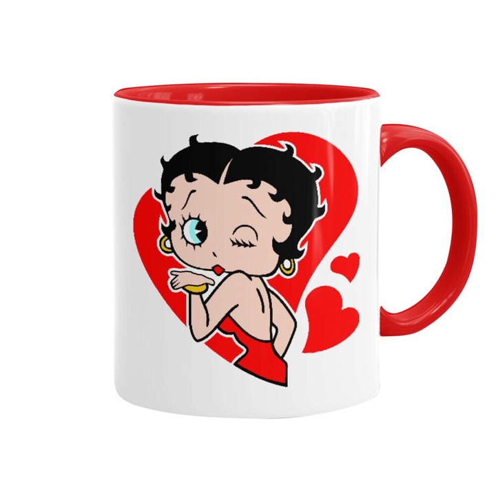 Cana ceramica Betty Boop, 330ml, rosie, set de 2 bucati