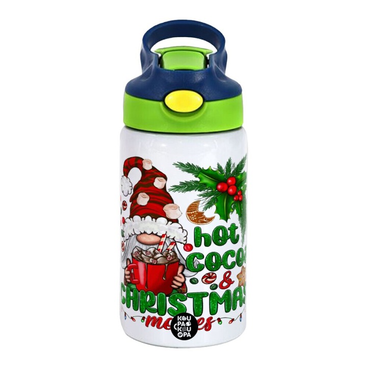 Sticla termica din otel inoxidabil pentru copii, 350ml, verde, albastru, 18x7.3cm, set