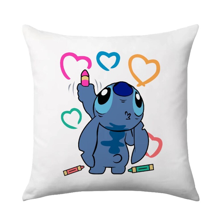 Perna decorativa, Lilo & Stitch, 40x40cm, design pe o parte, umplutura inclusa