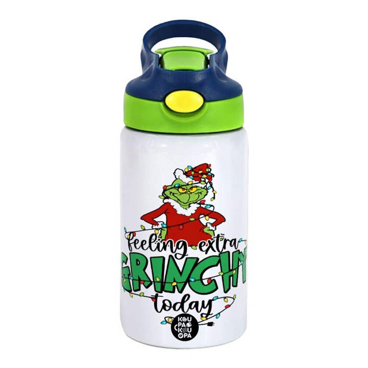 Sticla termica din otel inoxidabil pentru copii, 350ml, verde, albastru, 18x7.3cm, set