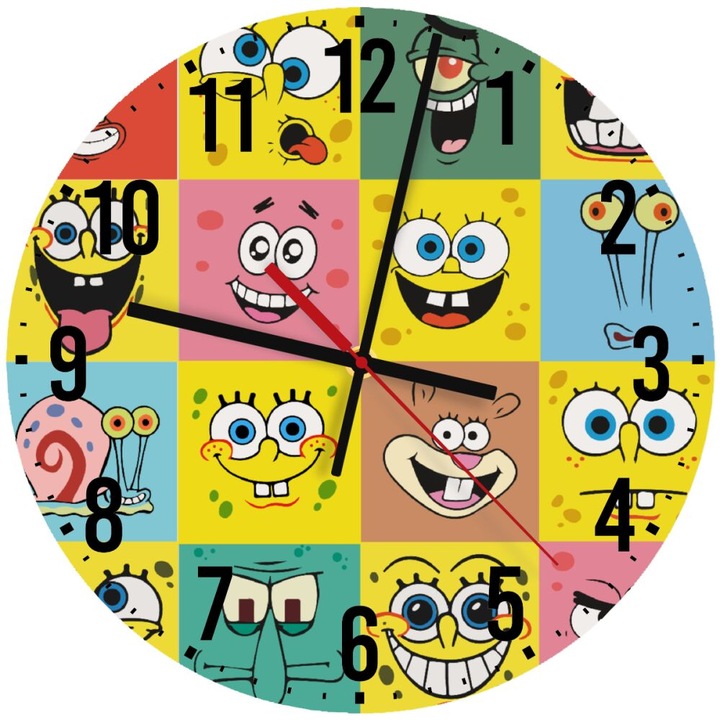 Ceas de perete din lemn 30cm, mecanism silentios, montare pe perete, multicolor