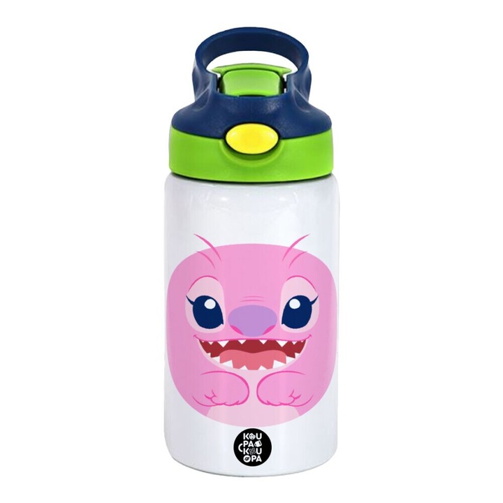 Sticla termica din otel inoxidabil pentru copii, 350ml, roz, albastru, 18x7.3cm, set