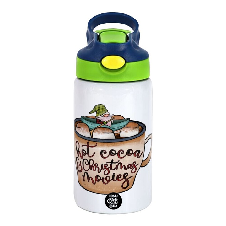 Sticla termica din otel inoxidabil pentru copii, 350ml, verde, albastru, 18x7.3cm, set